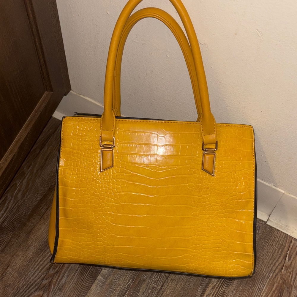 Yellow Crocodile-Embossed Women's Handbag